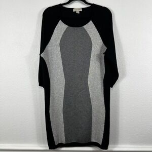 Charlie Paige Sweater Dress Colorblock Raglan 3/4 Sleeve Black Grey Womens XL